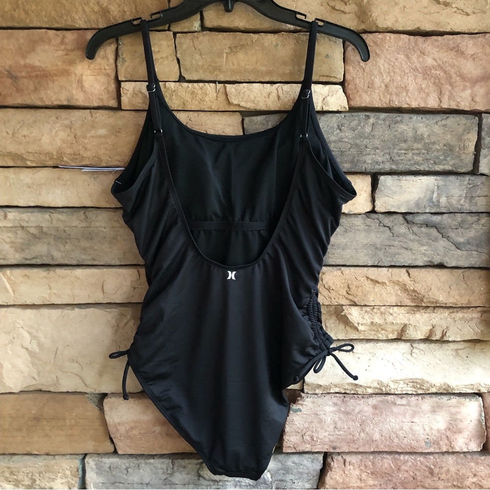 Hurley black white logo one piece side cinch swimsuit NWT Women S, M, XL - Picture 9 of 13